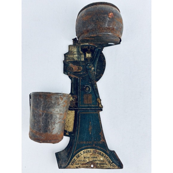 1908 De Laval Cream Separator Antique Advertising Tin Match Holder, 6.25" tall - Picture 3 of 12